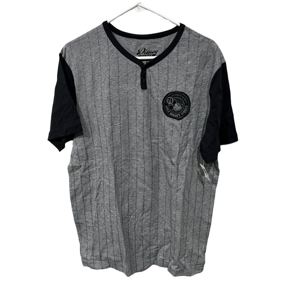 Disney Parks Unisex Patched Mickey Mouse 71 Logo Baseball Shirt Gray‎ Size M